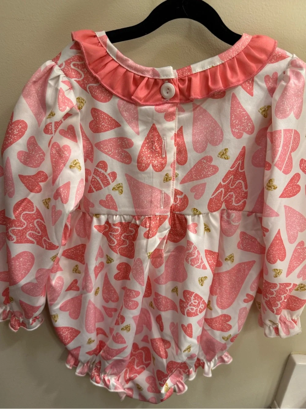 Marie Nicole Girls Pink Heart Smocked Ruffle Long-Sleeve Top